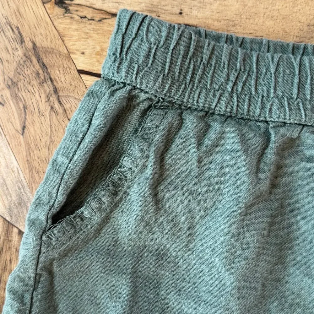 Roxy Girl Olive Green Linen Drawstring Shorts Size 12 Large Beach Coastal
